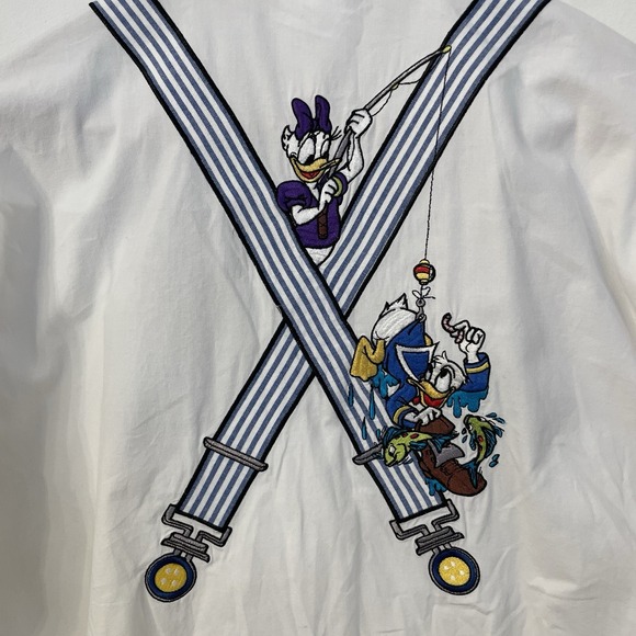 Vtg 90s Walt Disney World Mickey Mouse Suspender Shirt Embroidered Trompe L'oeil - Picture 2 of 16